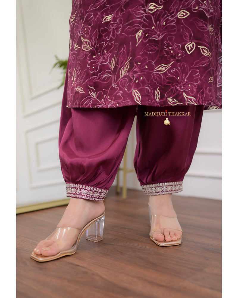 Magenta Festive Muslin Afghani Suit