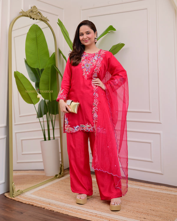 Rani Pink Handwork Silk Festive Suit