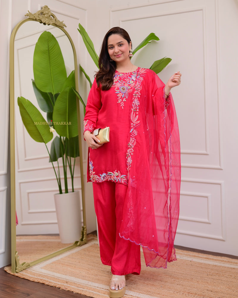 Rani Pink Handwork Silk Festive Suit