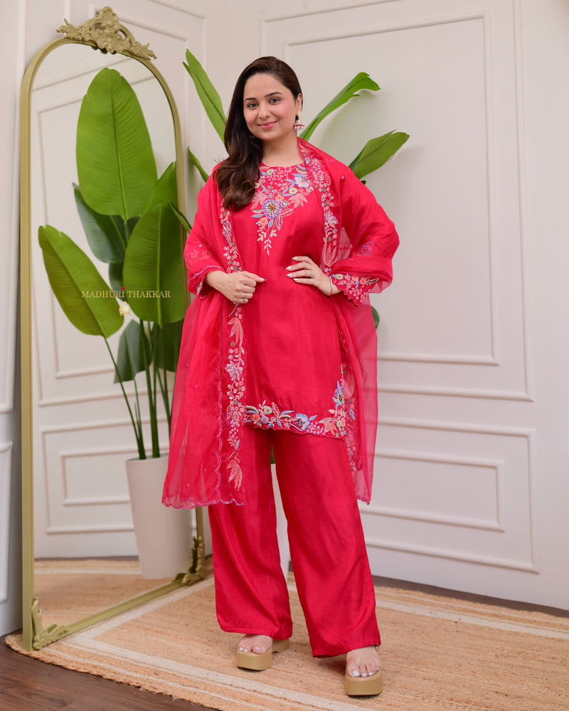 Rani Pink Handwork Silk Festive Suit