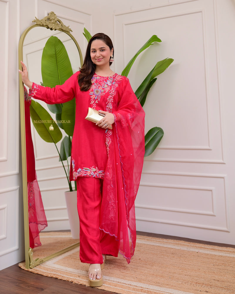 Rani Pink Handwork Silk Festive Suit