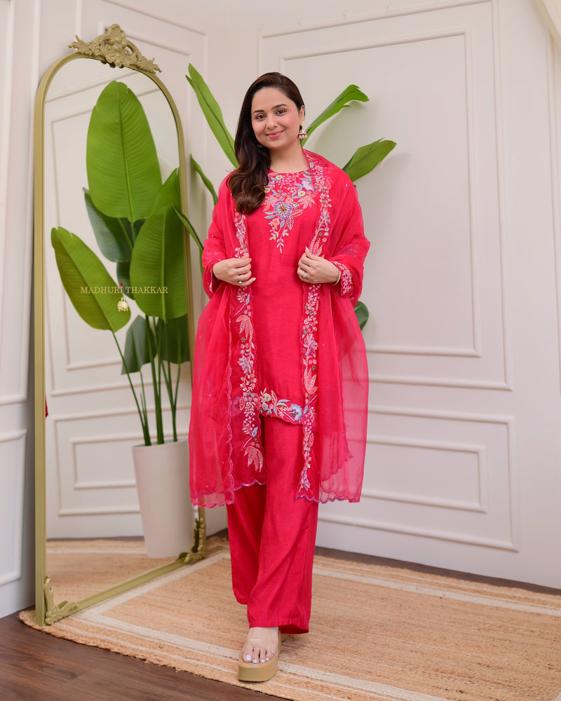 Rani Pink Handwork Silk Festive Suit