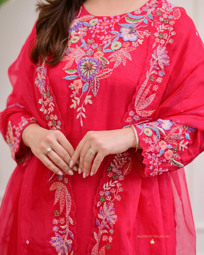 Rani Pink Handwork Silk Festive Suit