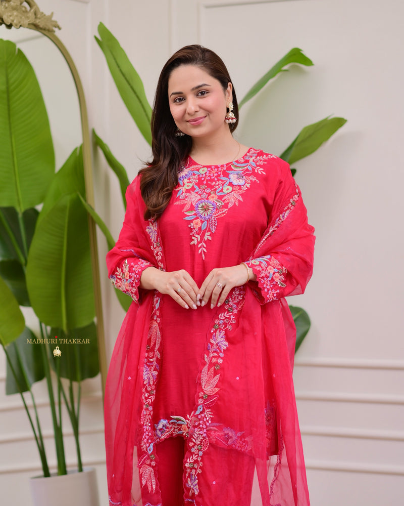 Rani Pink Handwork Silk Festive Suit