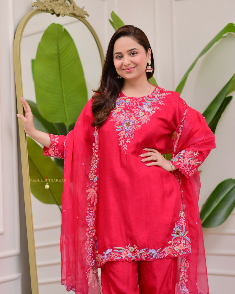 Rani Pink Handwork Silk Festive Suit