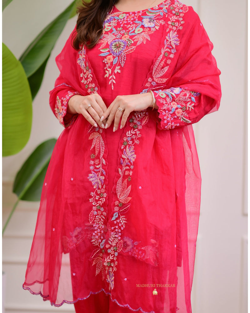 Rani Pink Handwork Silk Festive Suit