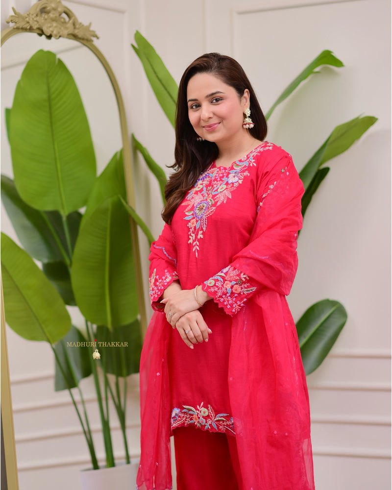 Rani Pink Handwork Silk Festive Suit