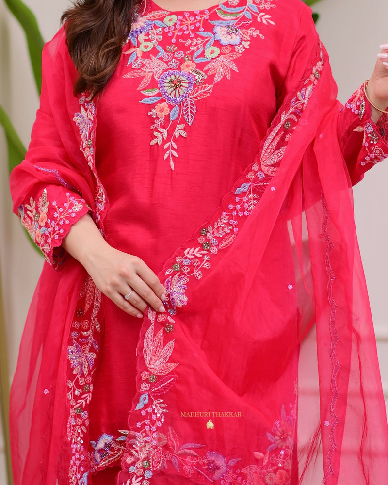 Rani Pink Handwork Silk Festive Suit