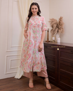 Baby Pink Floral Cotton A Line Kurta Set