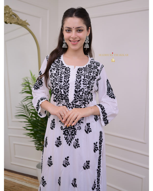 White Cotton Chikankari Kurta Palazzo Set