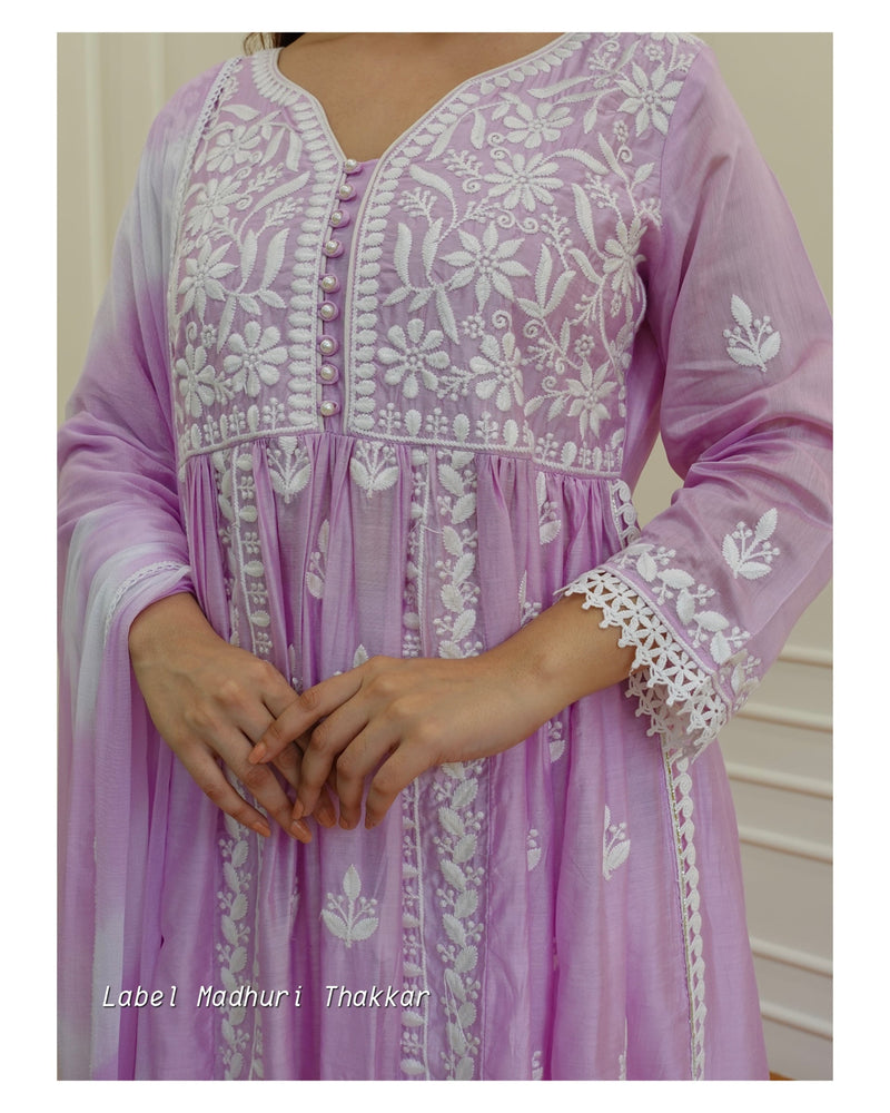 Lilac Chikankari A Line Suit