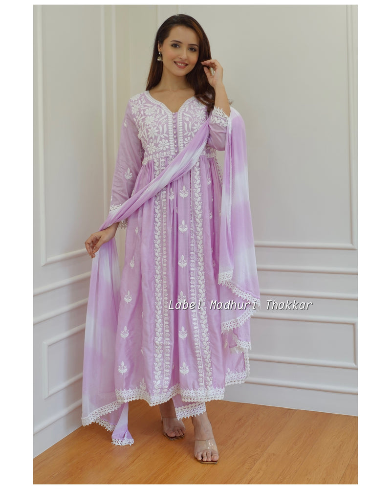 Lilac Chikankari A Line Suit