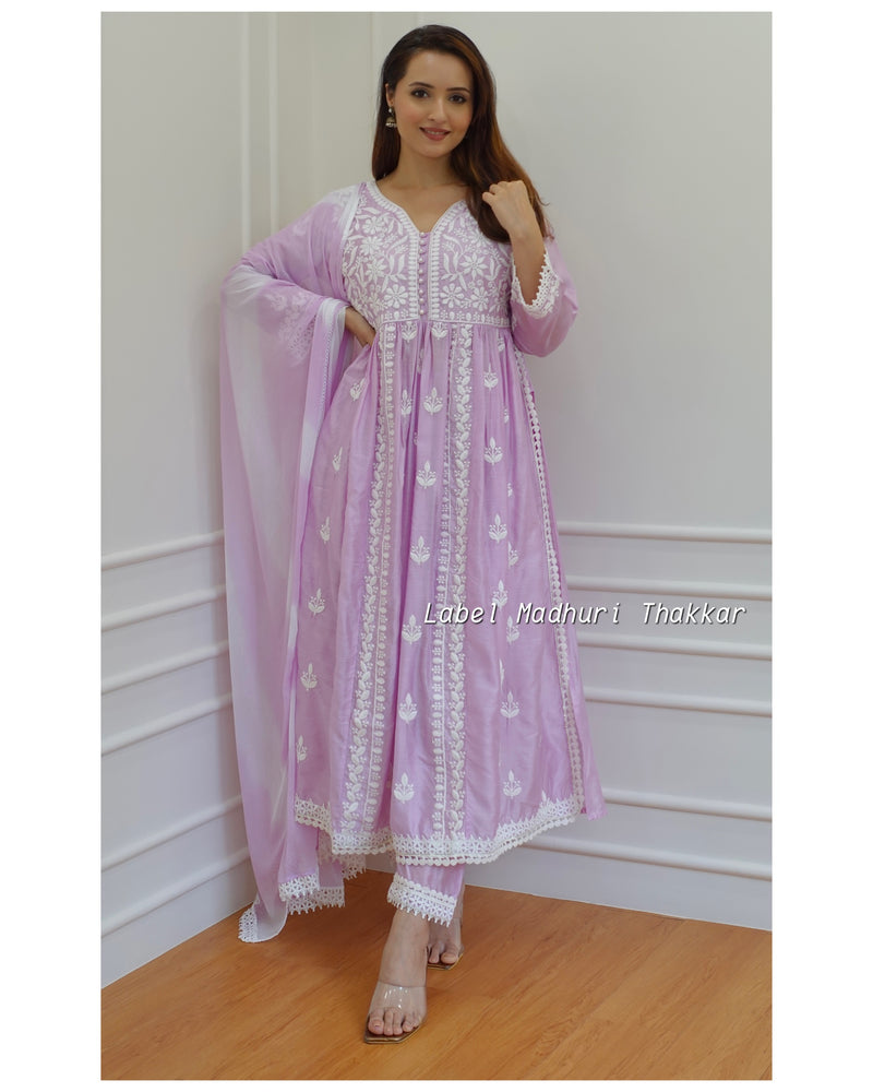 Lilac Chikankari A Line Suit