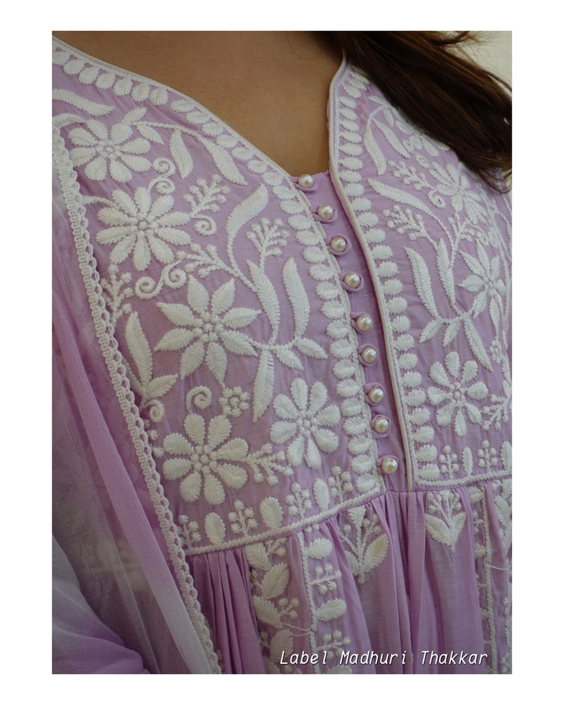 Lilac Chikankari A Line Suit