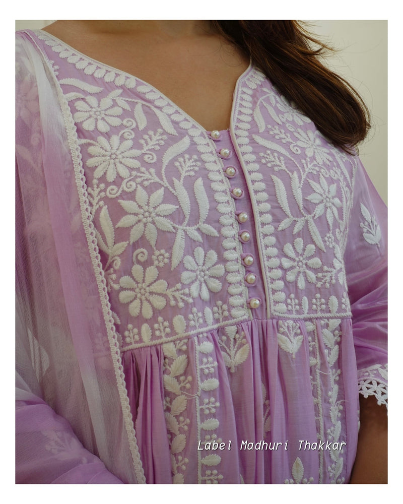 Lilac Chikankari A Line Suit