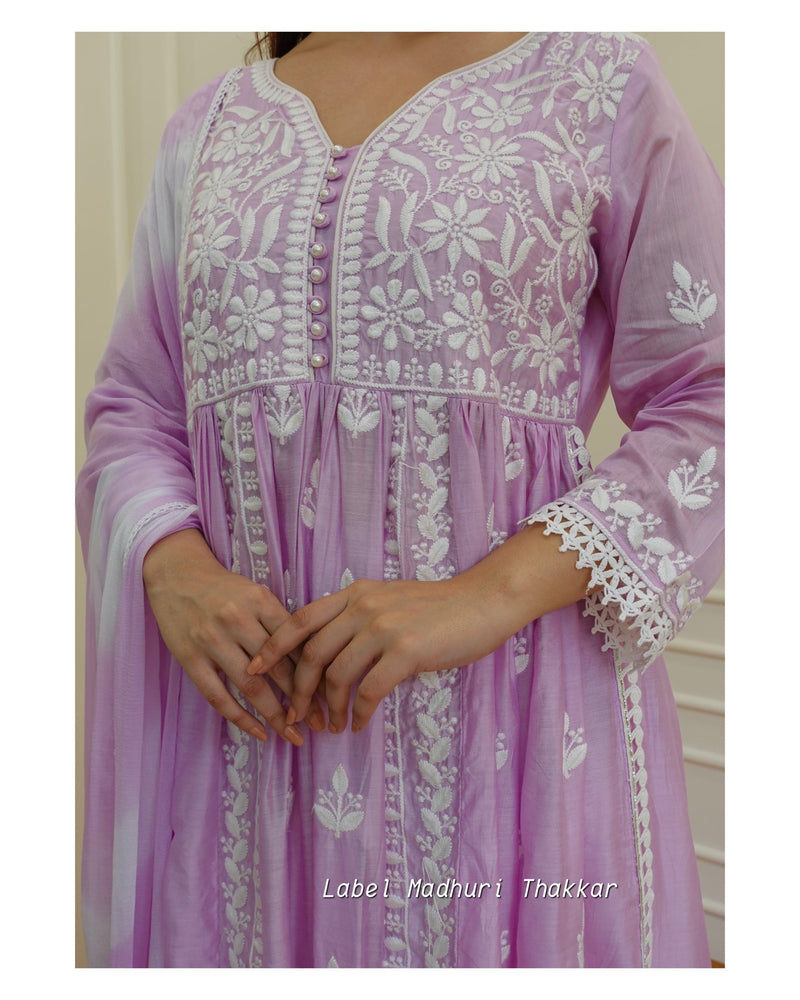 Lilac Chikankari A Line Suit