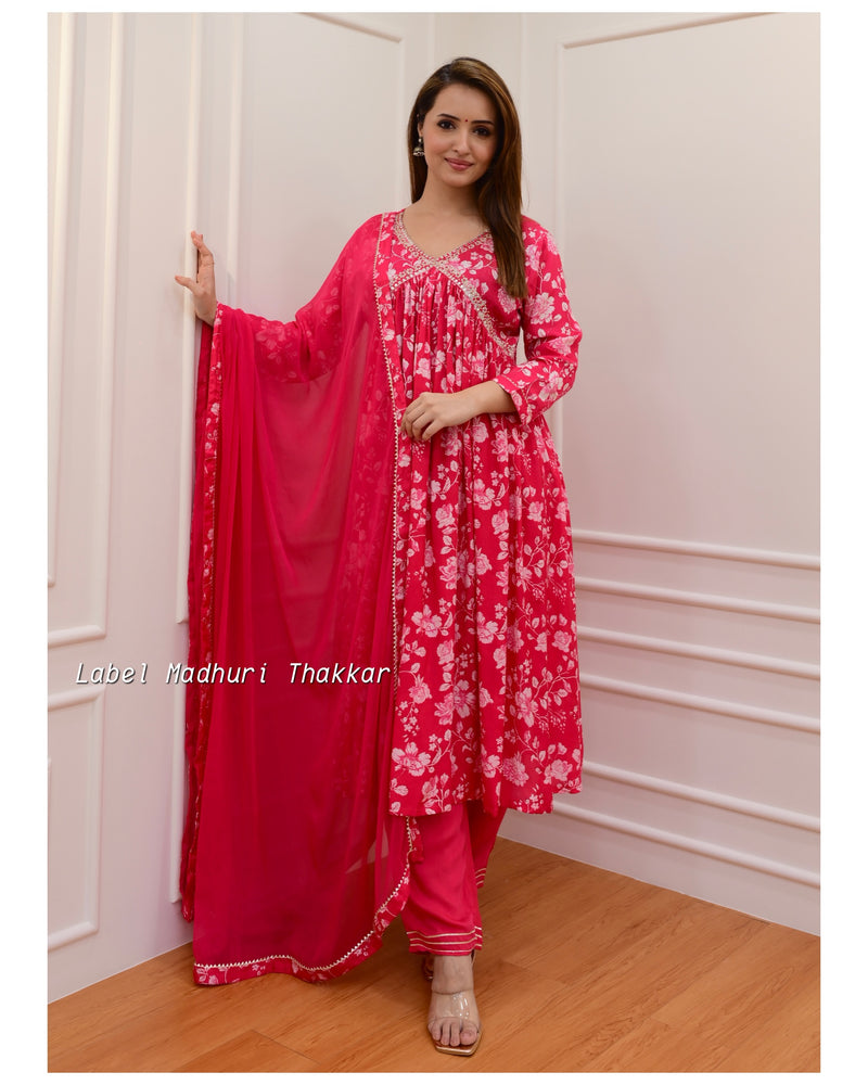 Pink Alia Pearl Work Muslin Suit