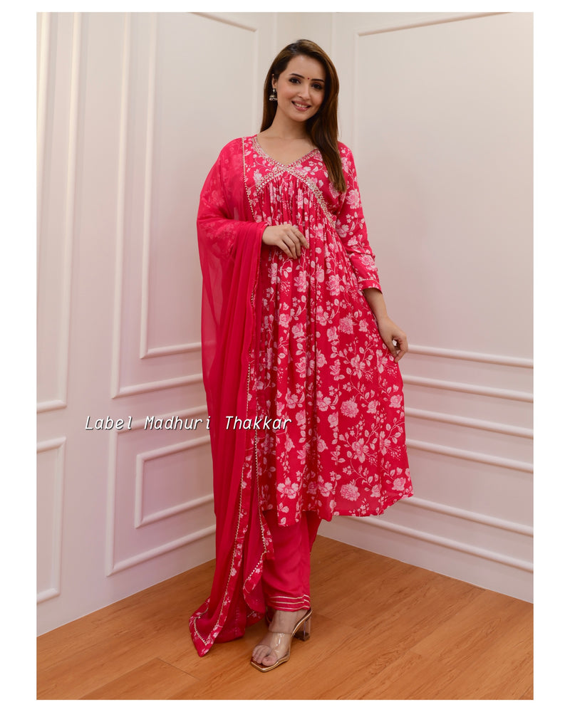 Pink Alia Pearl Work Muslin Suit