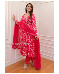 Pink Alia Pearl Work Muslin Suit