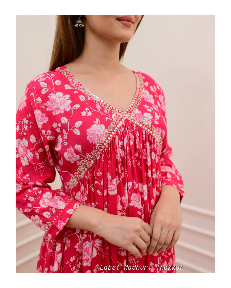 Pink Alia Pearl Work Muslin Suit