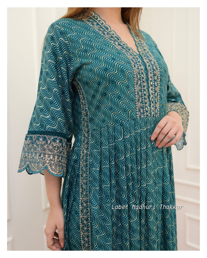 Rama Green Leheriya Festive Embroidered Suit