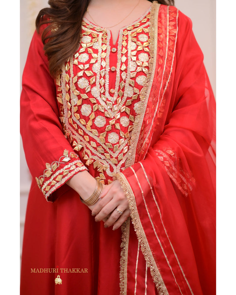 Red Gota Work Premium Festive Silk Anarkali Suit