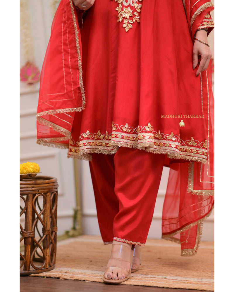 Red Gota Work Premium Festive Silk Anarkali Suit