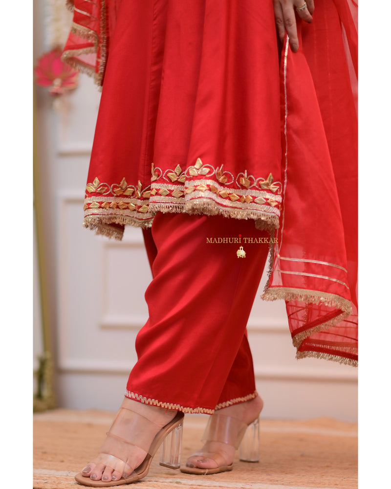 Red Gota Work Premium Festive Silk Anarkali Suit