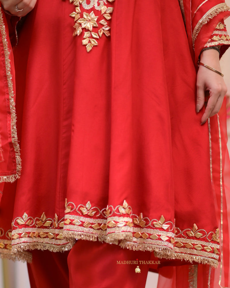 Red Gota Work Premium Festive Silk Anarkali Suit