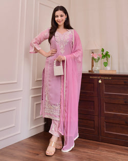 Lilac Threadwork Premium Organza Pakistani Suit