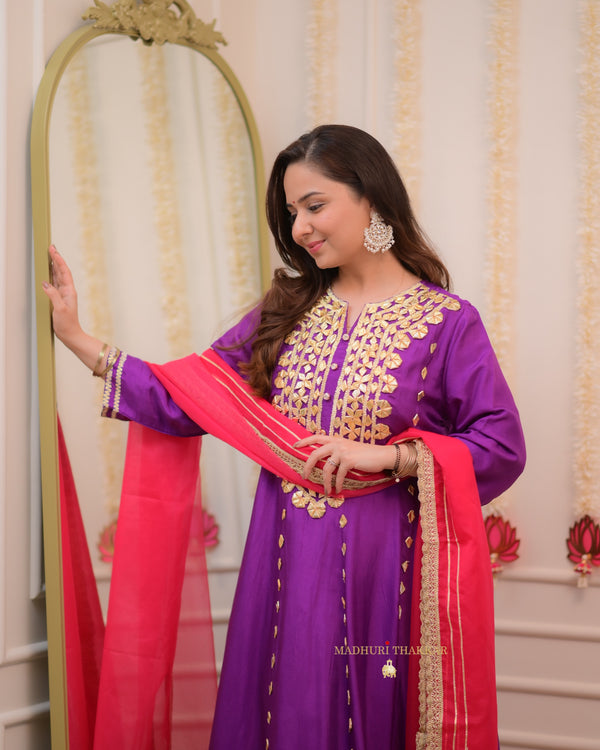 Purple Fuchsia Premium Silk Gota Work Anarkali Set