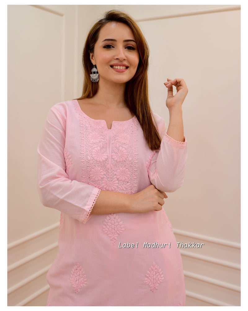 Baby Pink Cotton Chikankari Kurta Set