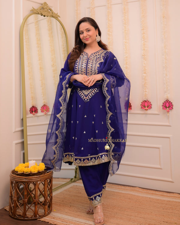 Blue Gota Work Premium Festive Georgette Anarkali Suit