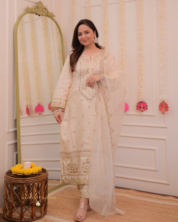 Ivory Handwork Premium Silk Suit Set