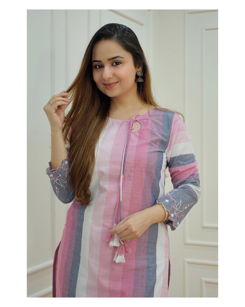 Pink Striped Kurti