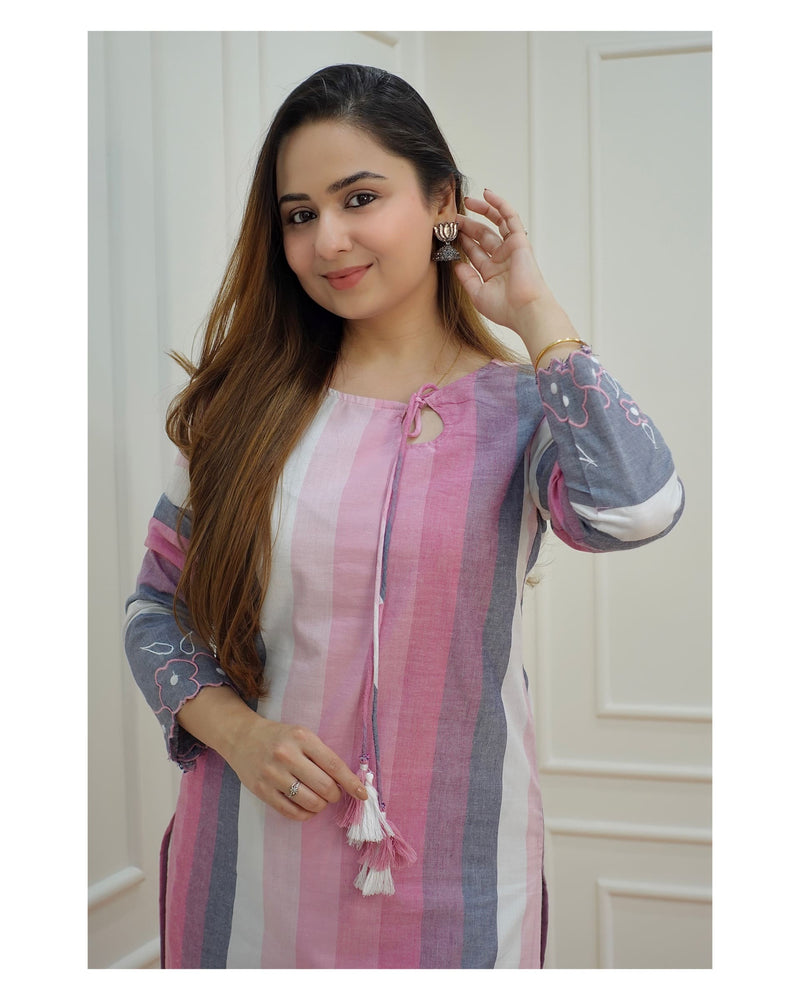 Pink Striped Kurti