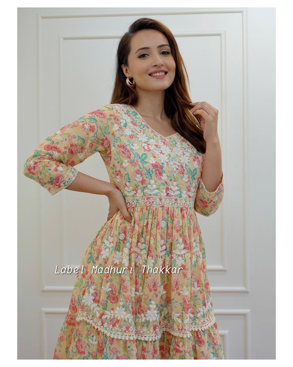 Yellow Floral Chikankari Dress