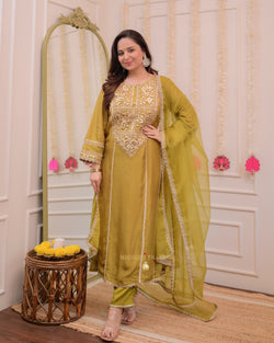 Mehendi Green Premium Silk Gota Work Suit Set