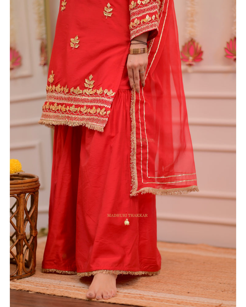 Red Gota Premium Chanderi Silk Festive Sharara Set