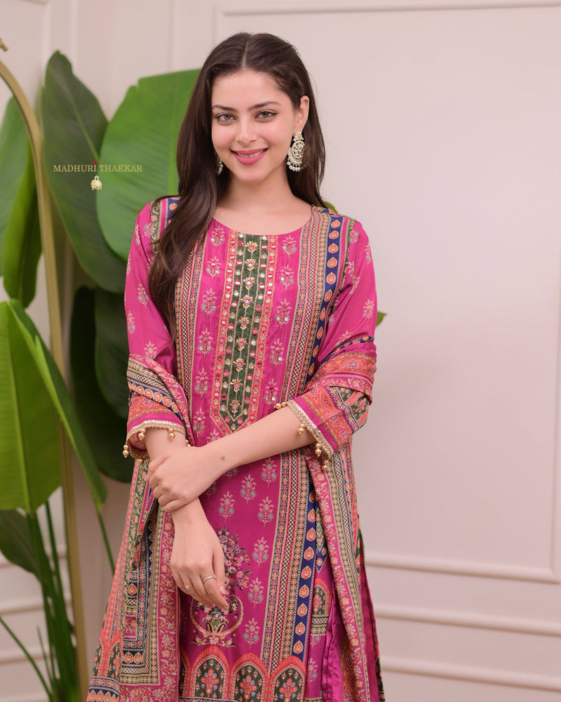 Pink Chinnon Handwork Festive Sharara Suit