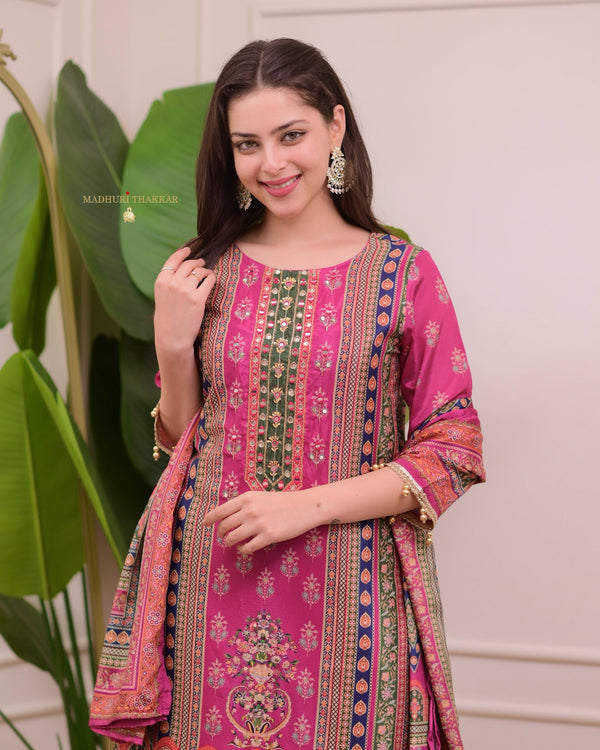 Pink Chinnon Handwork Festive Sharara Suit