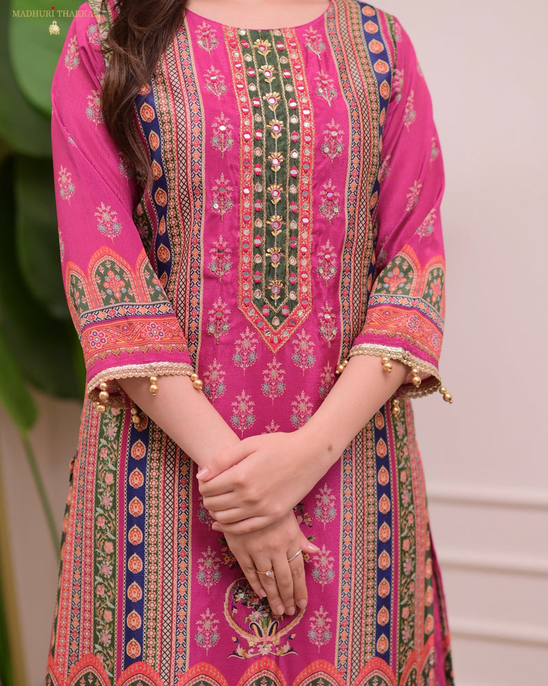 Pink Chinnon Handwork Festive Sharara Suit