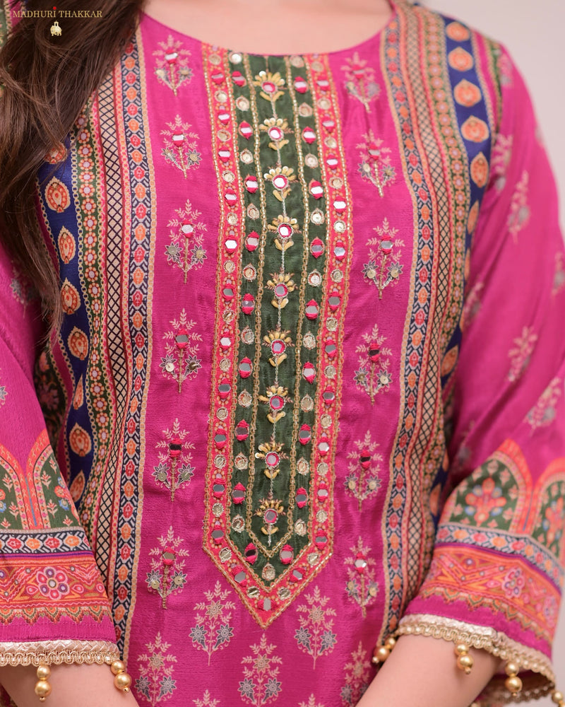 Pink Chinnon Handwork Festive Sharara Suit