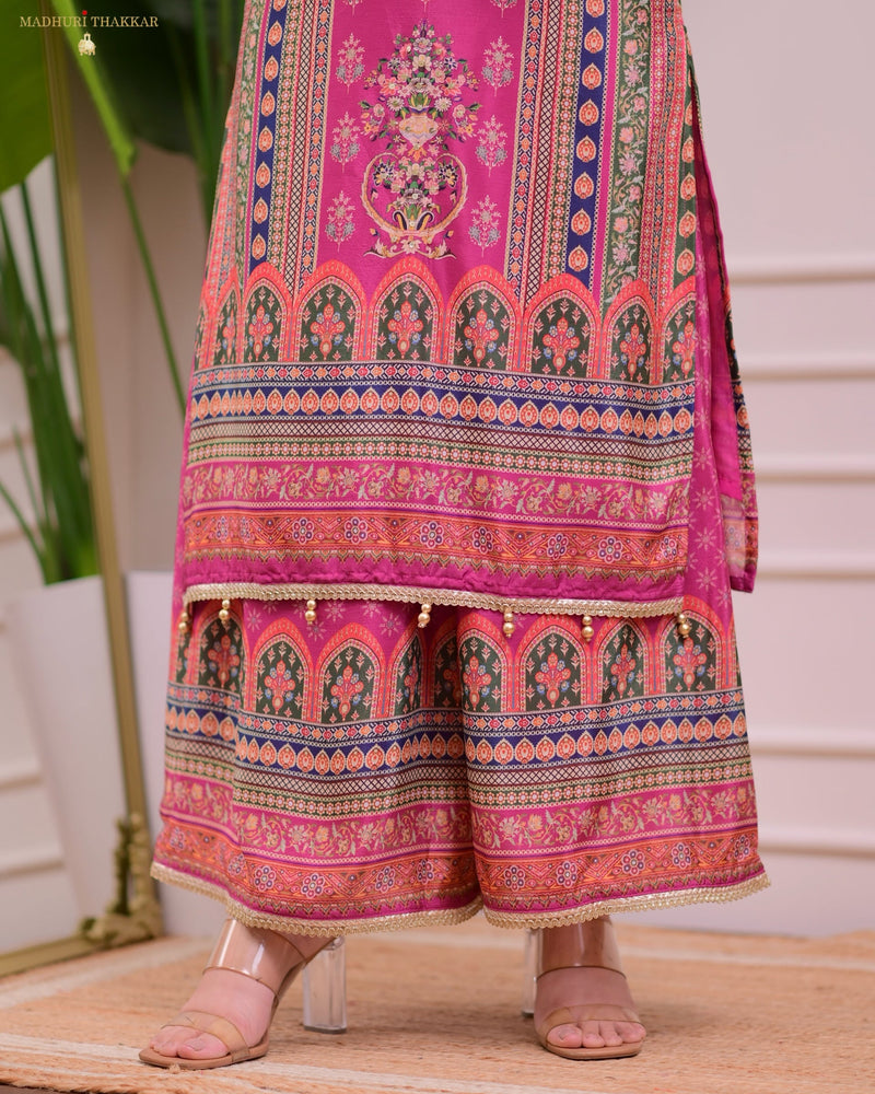 Pink Chinnon Handwork Festive Sharara Suit