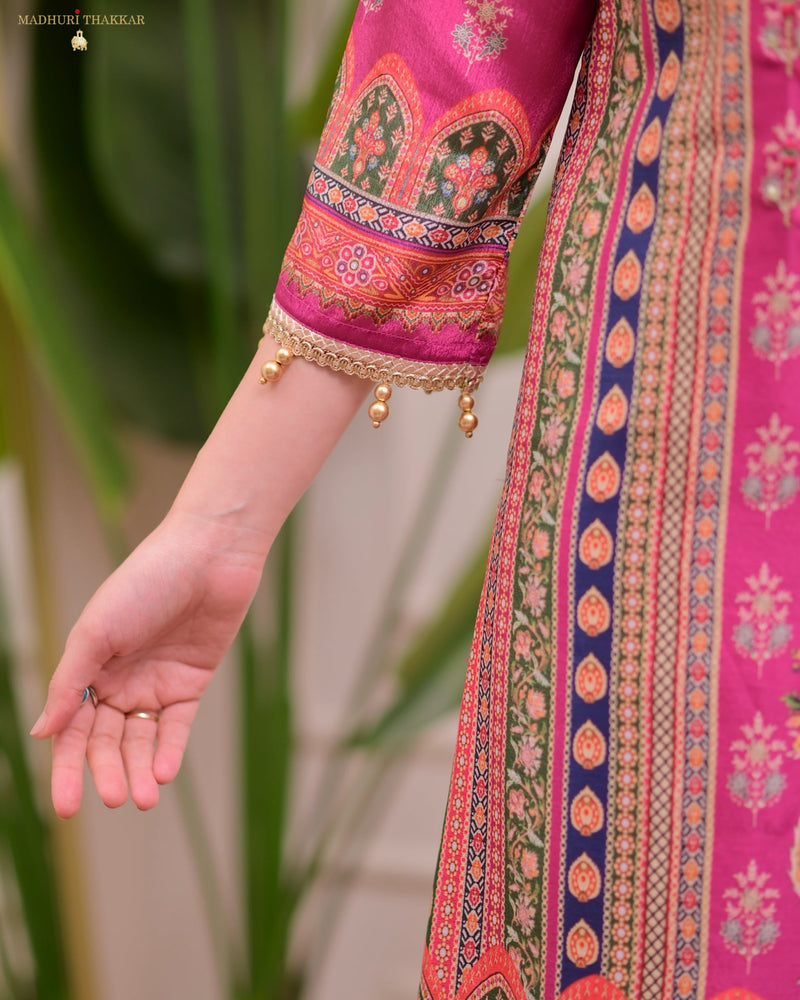 Pink Chinnon Handwork Festive Sharara Suit