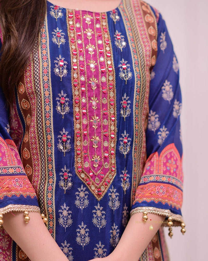 Blue Chinnon Handwork Festive Sharara Suit