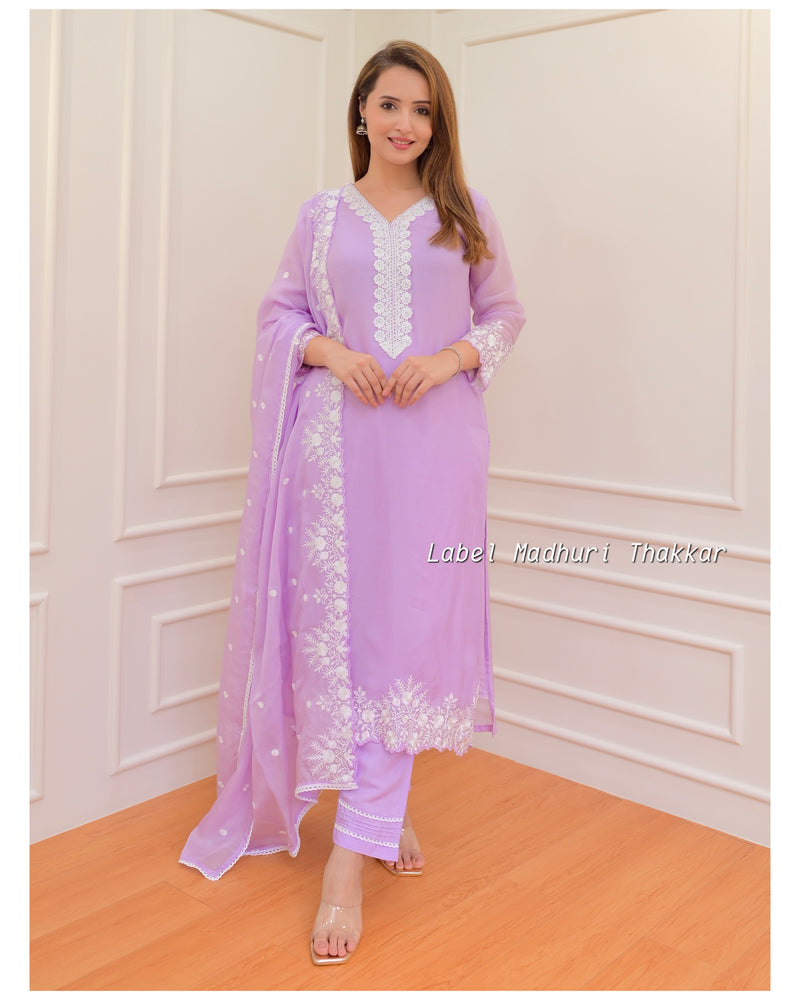 Lilac Organza Schiffli Suit