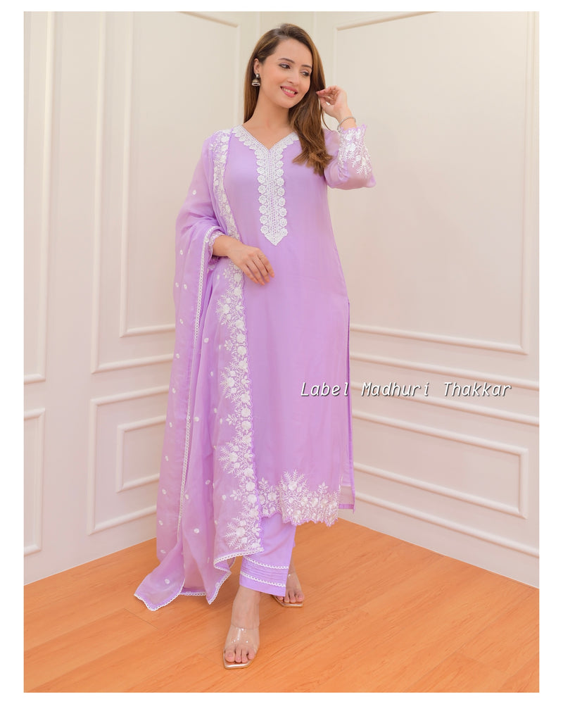 Lilac Organza Schiffli Suit