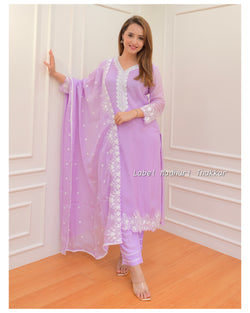 Lilac Organza Schiffli Suit