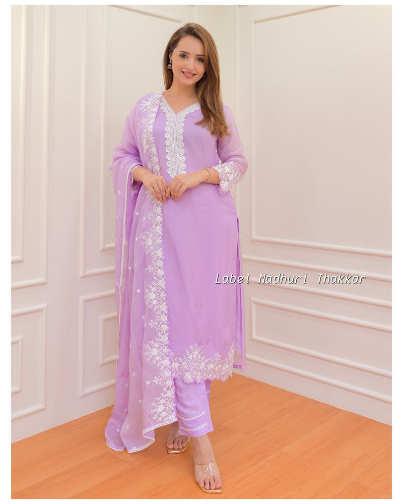 Lilac Organza Schiffli Suit